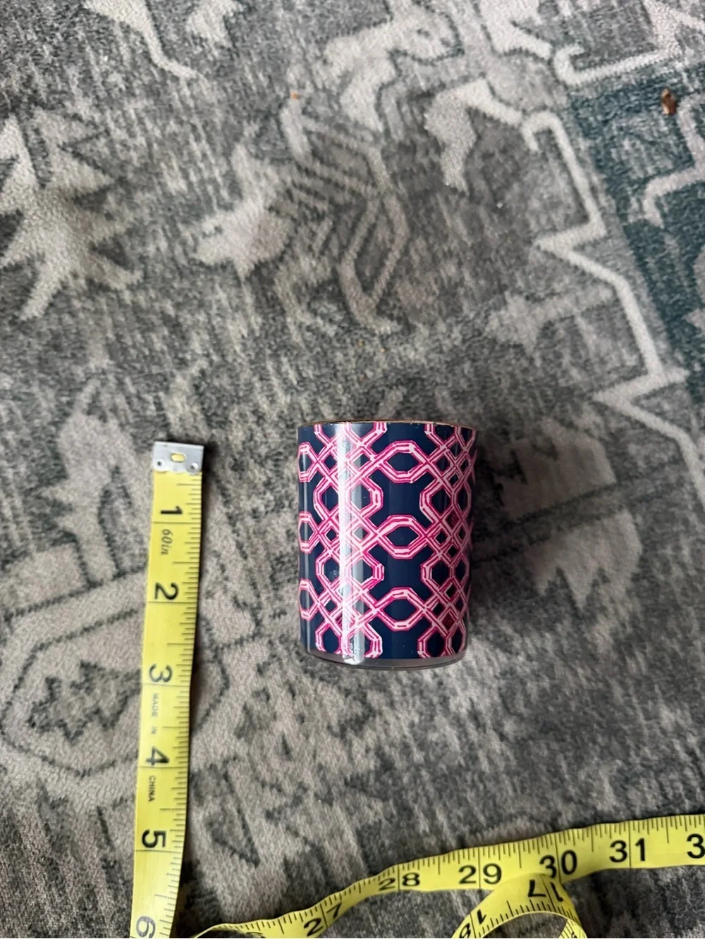 Lilly Pulitzer scented soy candles colorful patterned glass vessels gold rim